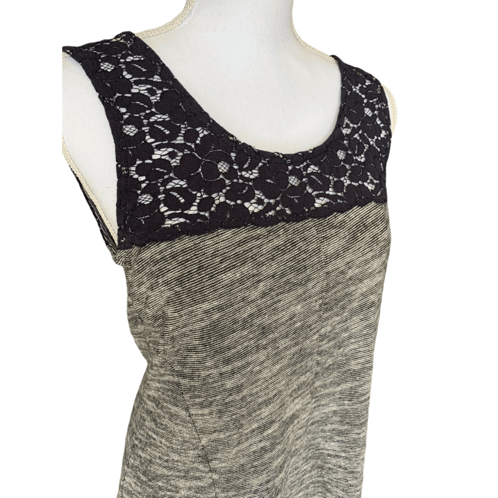 Anthropologie Lilka Size Medium Space Dye Esme Dress Navy Blue White Lace Detail - Picture 7 of 12